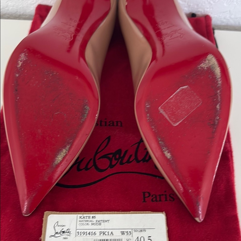 Christian Louboutin, Kate 85MM Patent Leather Pumps, Nude, Size 40.5 - Picture 8 of 12